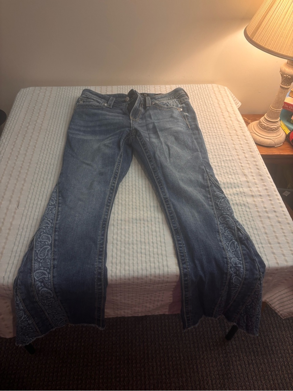 Miss Me Denim Wide-Leg Jeans with Embroidered Side Panels - Blue